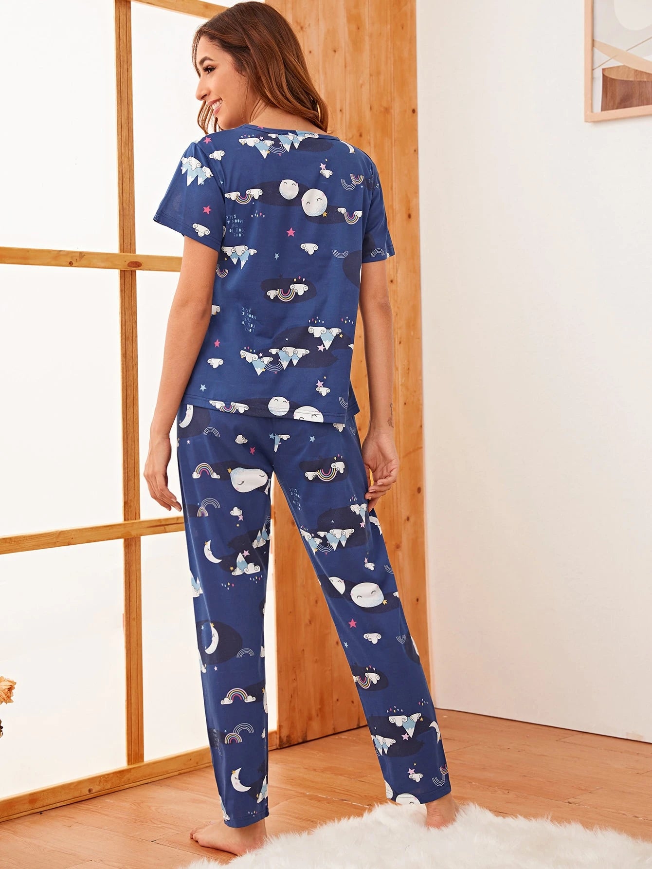 Conjunto de Pijama e Máscara de Olhos com Gráfico de Desenho Animado