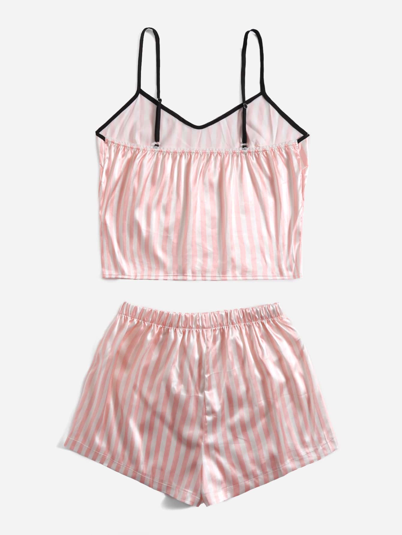 Conjunto de Pijama Camiseta Regata de Cetim com Estampa Listrada