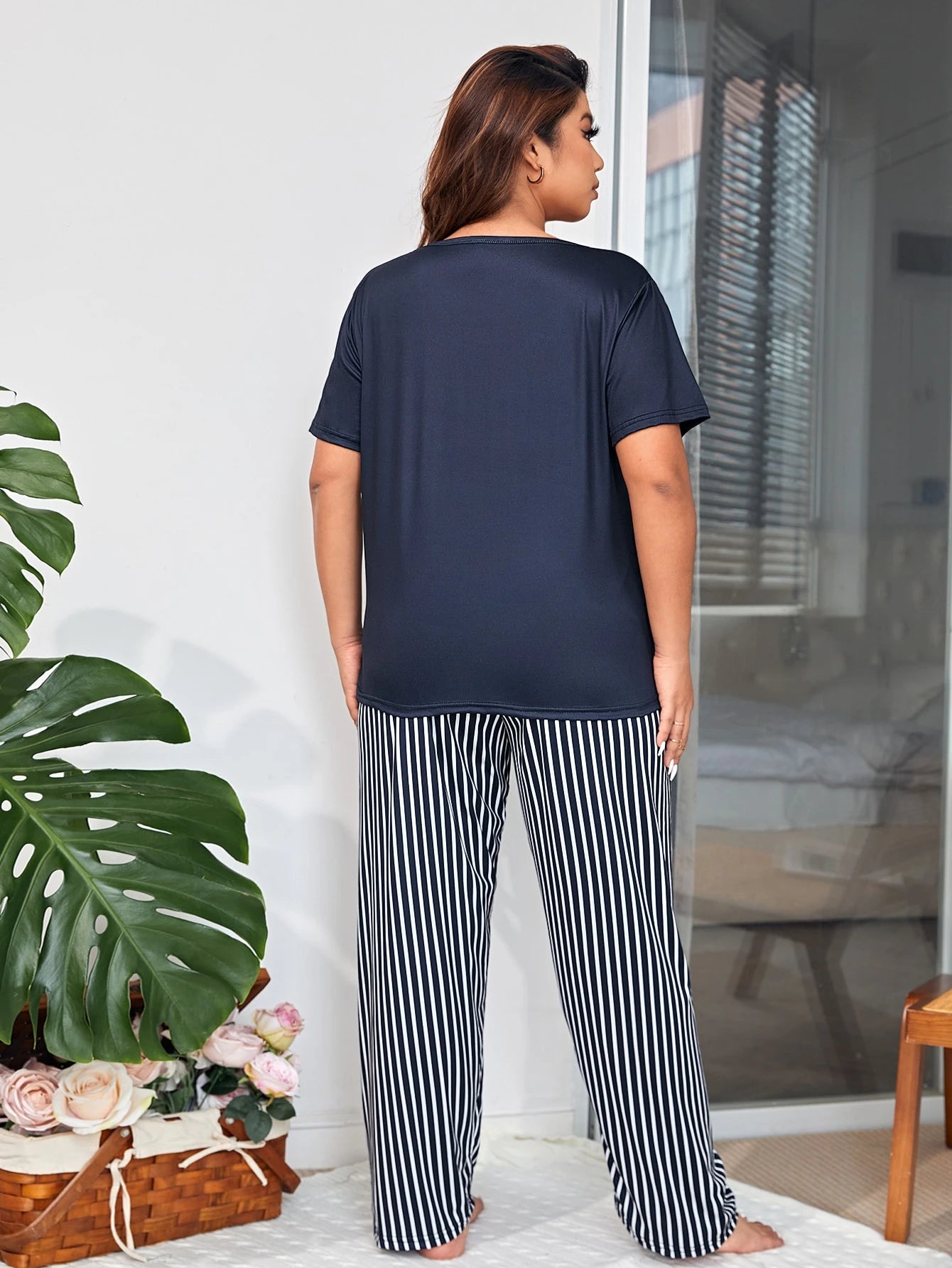 Conjunto de Pijama com Bolso Remendado de Xadrez