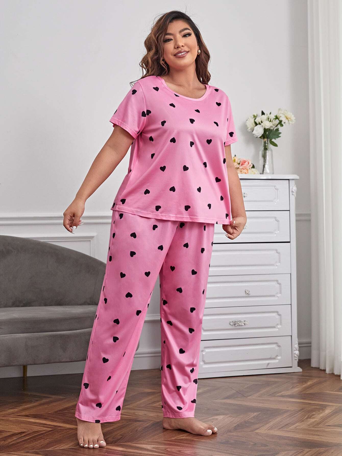 Conjunto de Pijama com Bolso Remendado de Xadrez