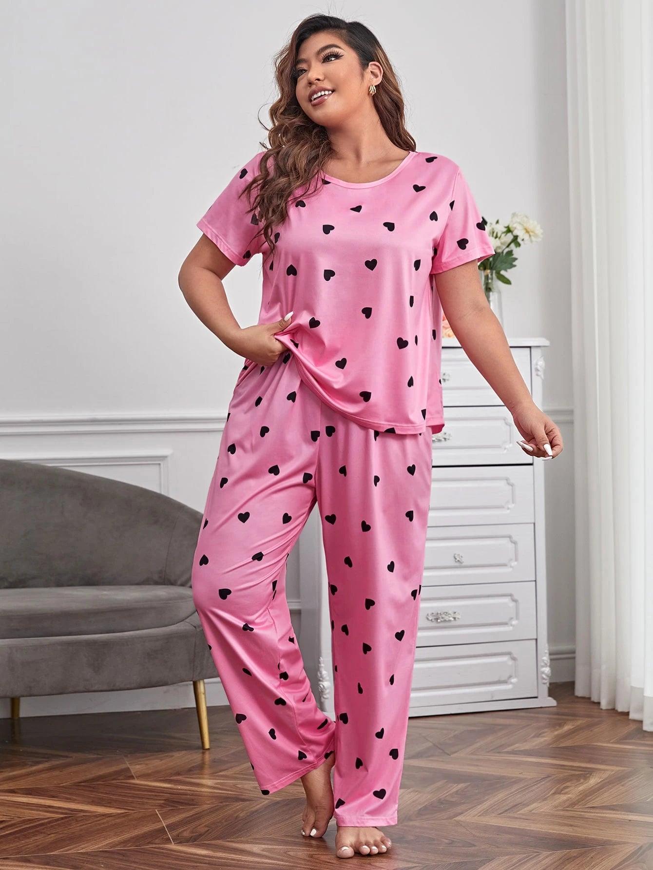 Conjunto de Pijama com Bolso Remendado de Xadrez