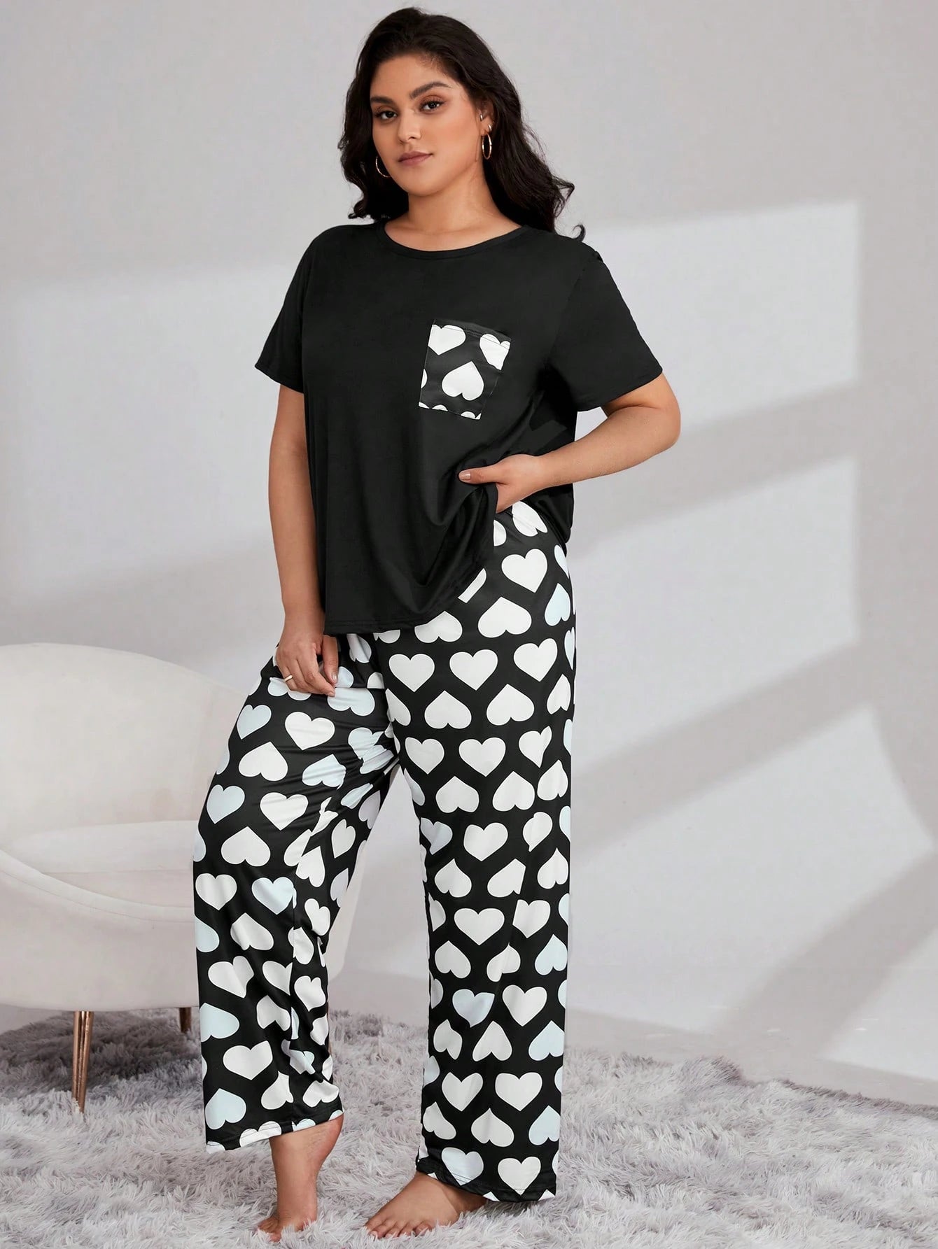Conjunto de Pijama com Bolso Remendado de Xadrez