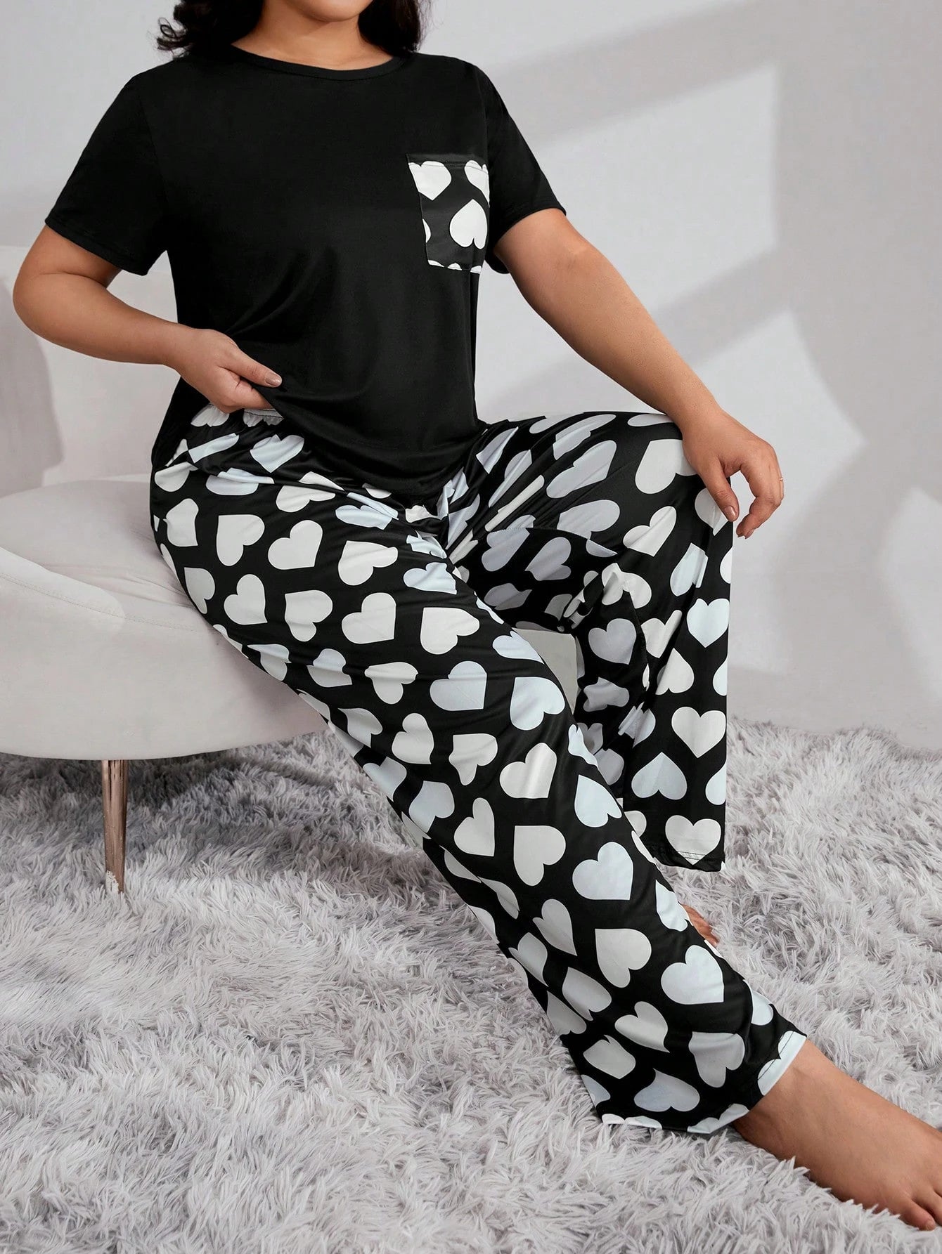 Conjunto de Pijama com Bolso Remendado de Xadrez