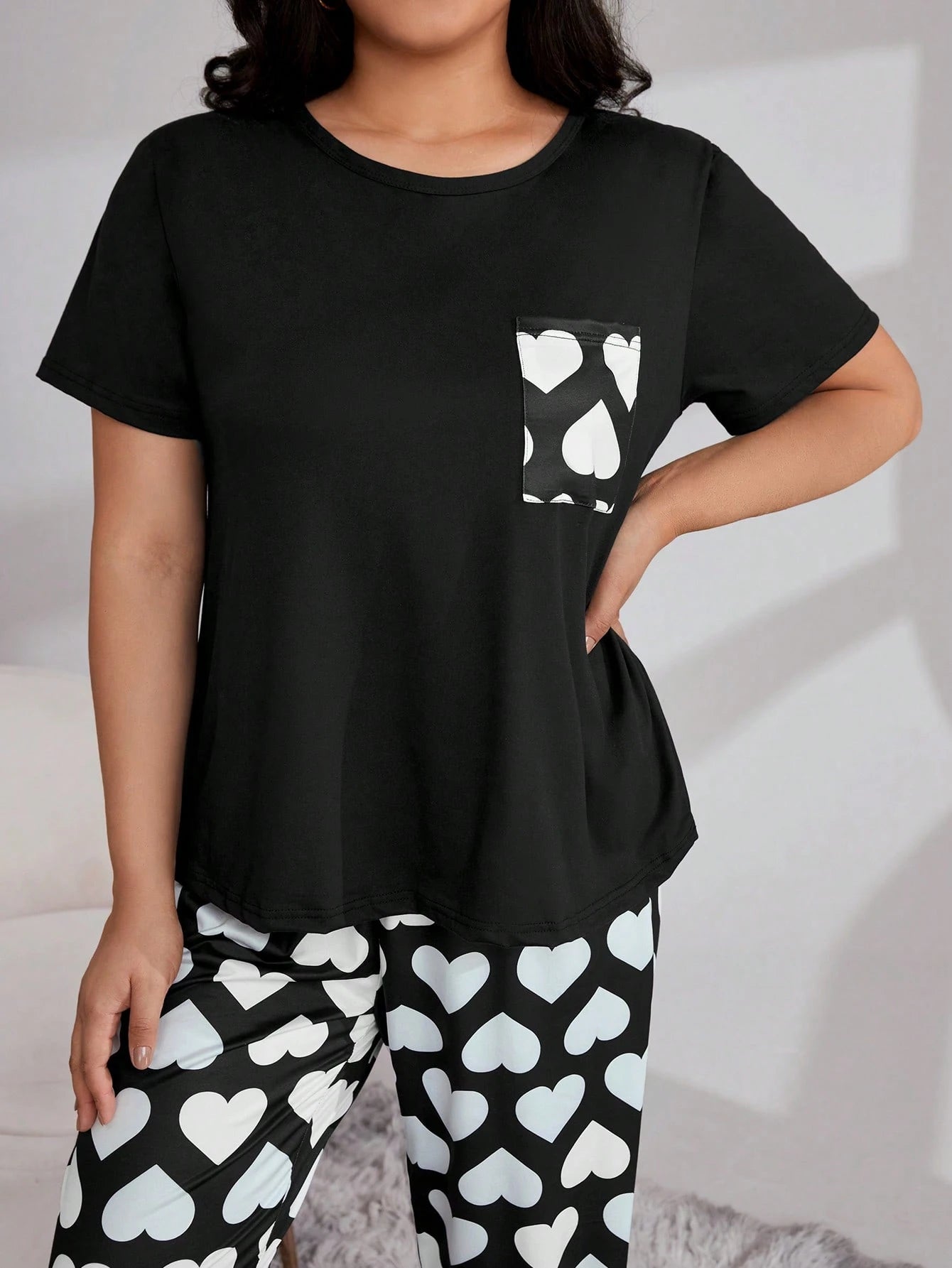 Conjunto de Pijama com Bolso Remendado de Xadrez