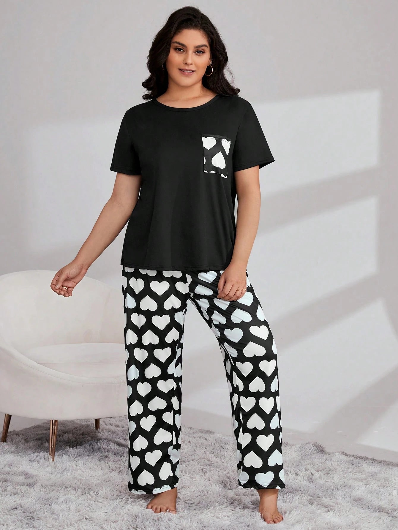 Conjunto de Pijama com Bolso Remendado de Xadrez