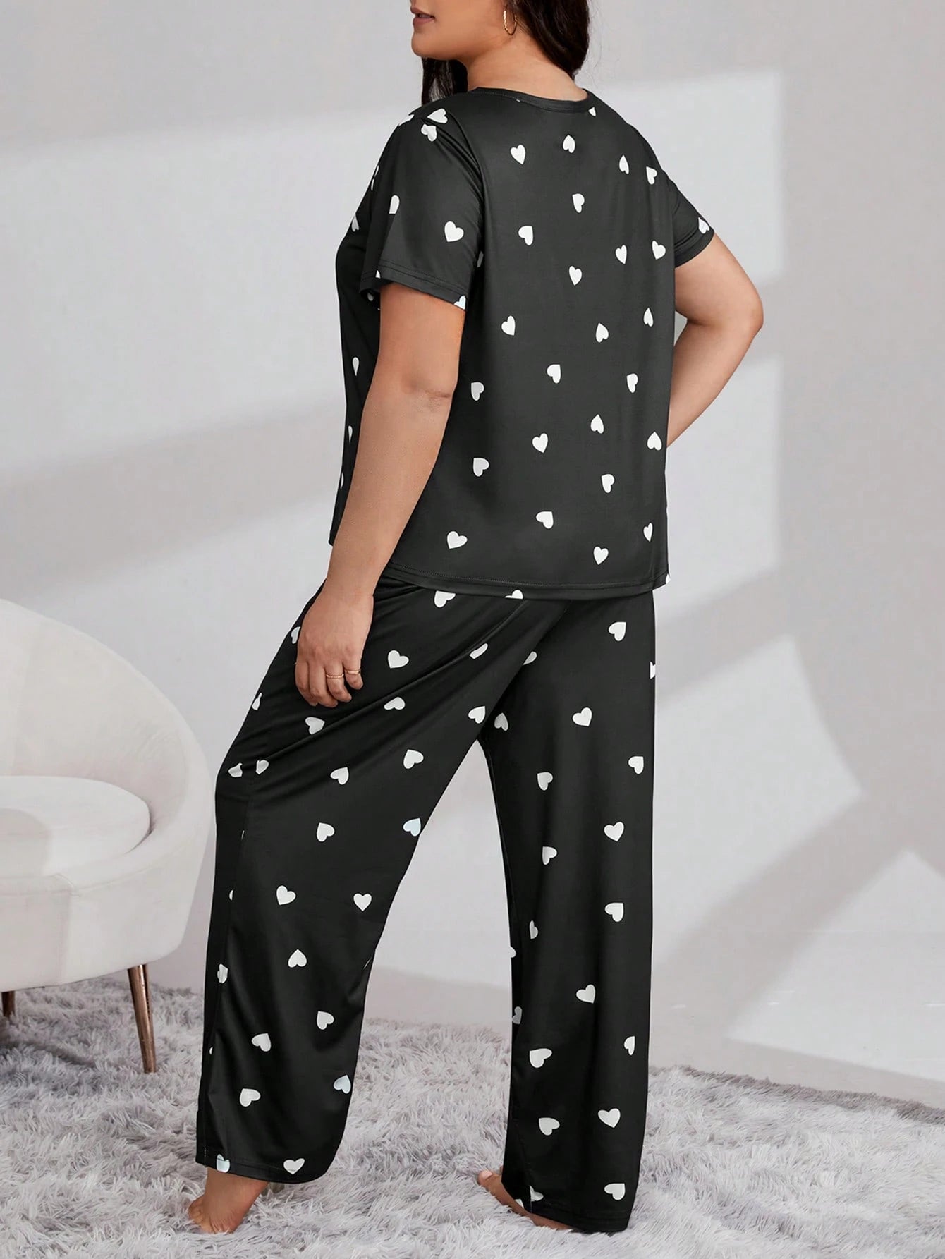 Conjunto de Pijamas / Pijama com Estampa de Coração Plus