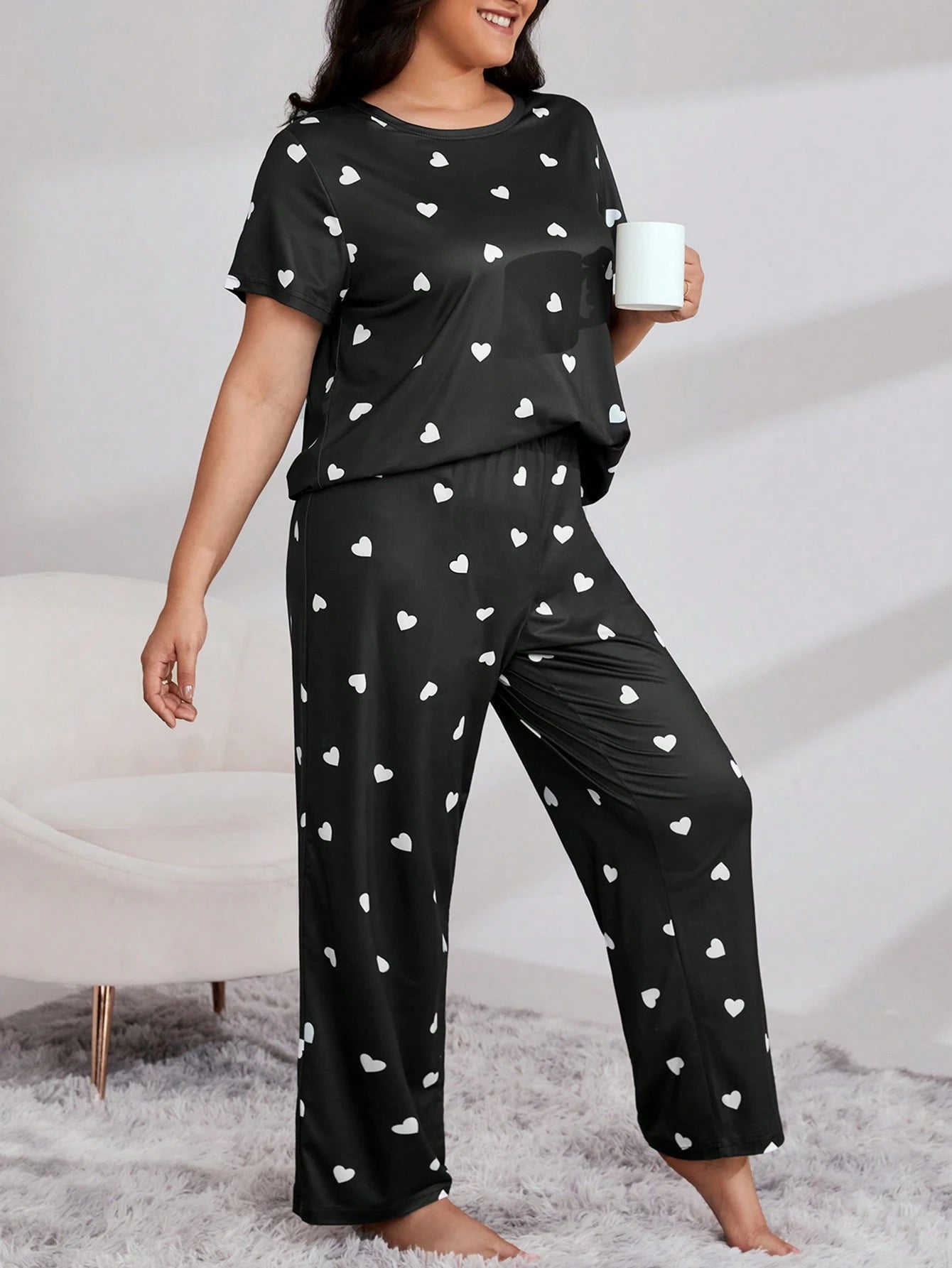 Conjunto de Pijamas / Pijama com Estampa de Coração Plus