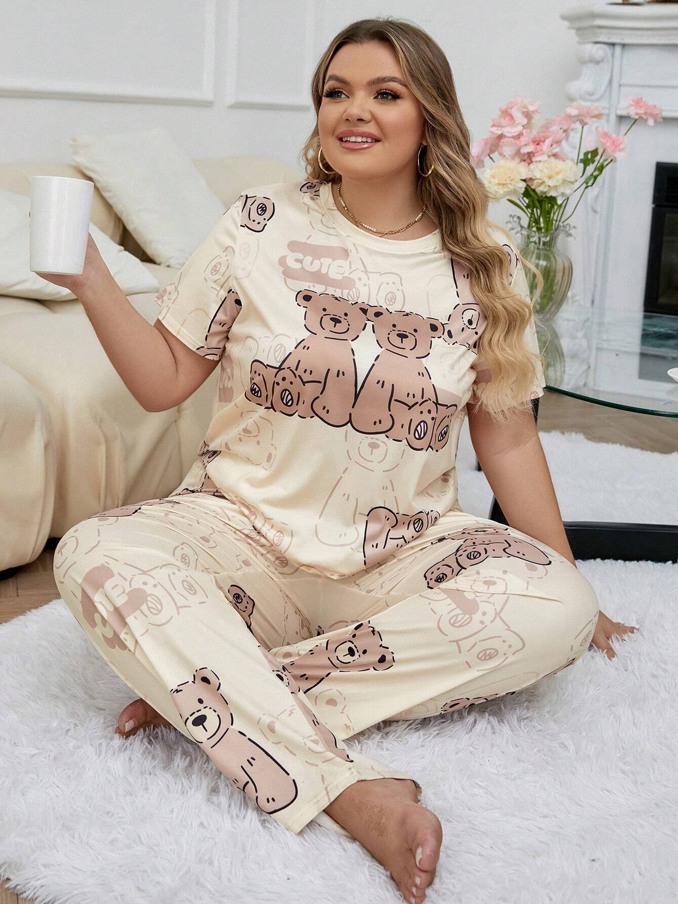 Conjunto de Pijama Estampado com Ursinho Fofo Plus Size