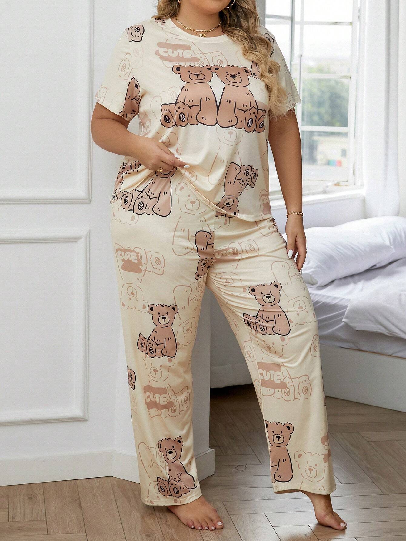 Conjunto de Pijama Estampado com Ursinho Fofo Plus Size