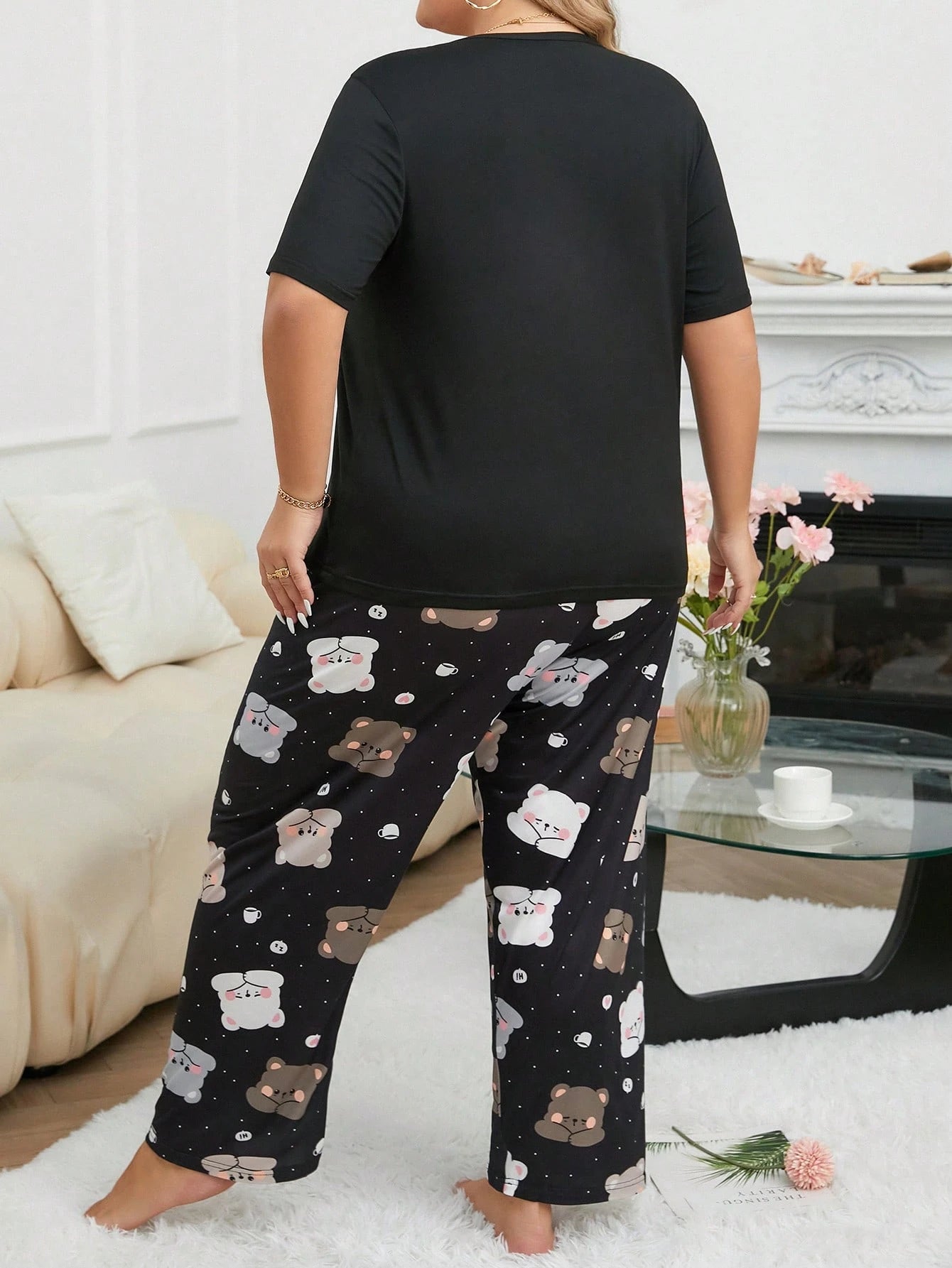 Pijama De Lazer De Tamanho Grande Conjunto De Pijama Impresso Com Urso Dos Desenhos Animados