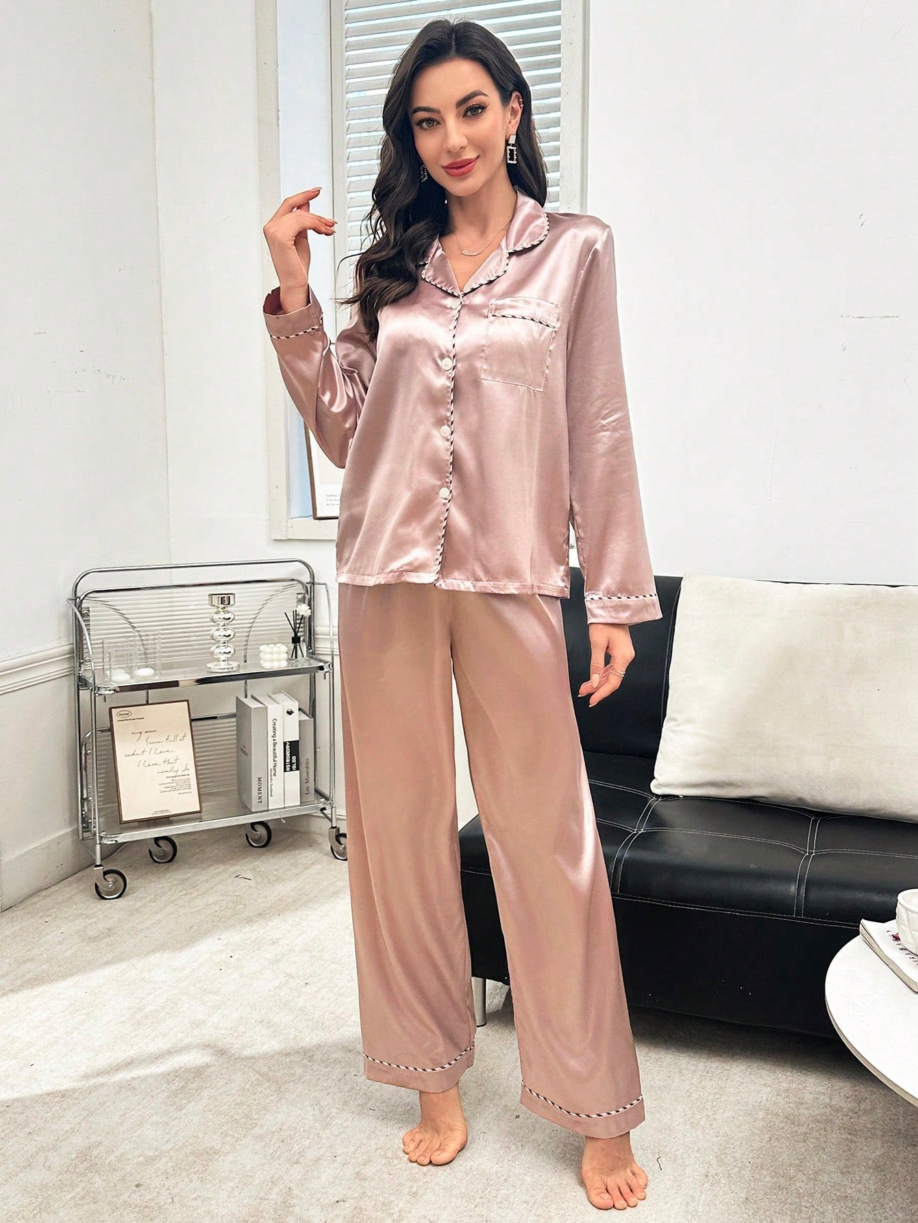 Conjunto de Pijama Feminino Tecido Jacquard Estampa de Animal