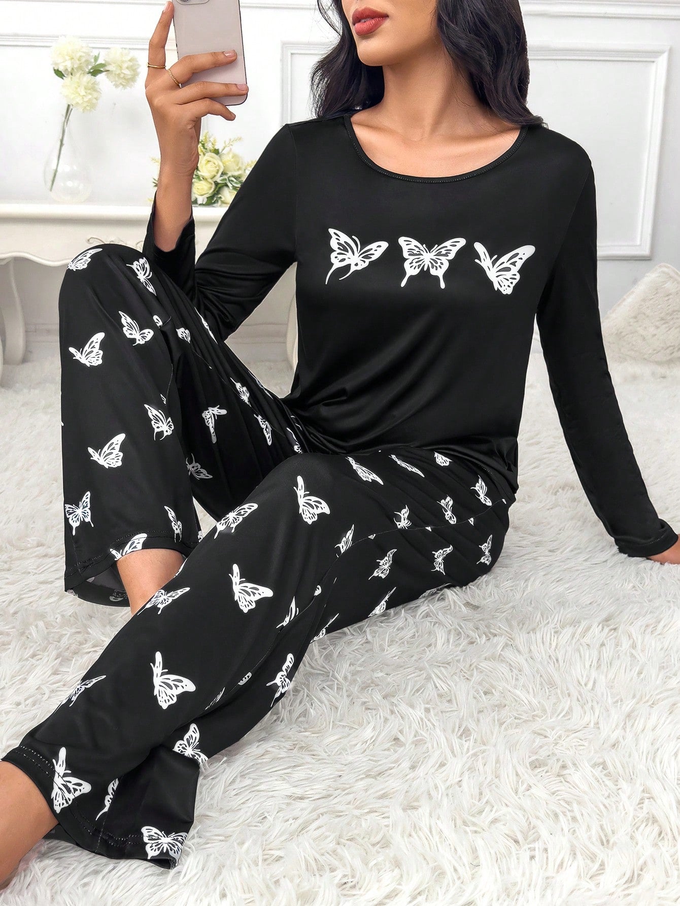 Pijama Longo Borboletas Delicadas Jasmine