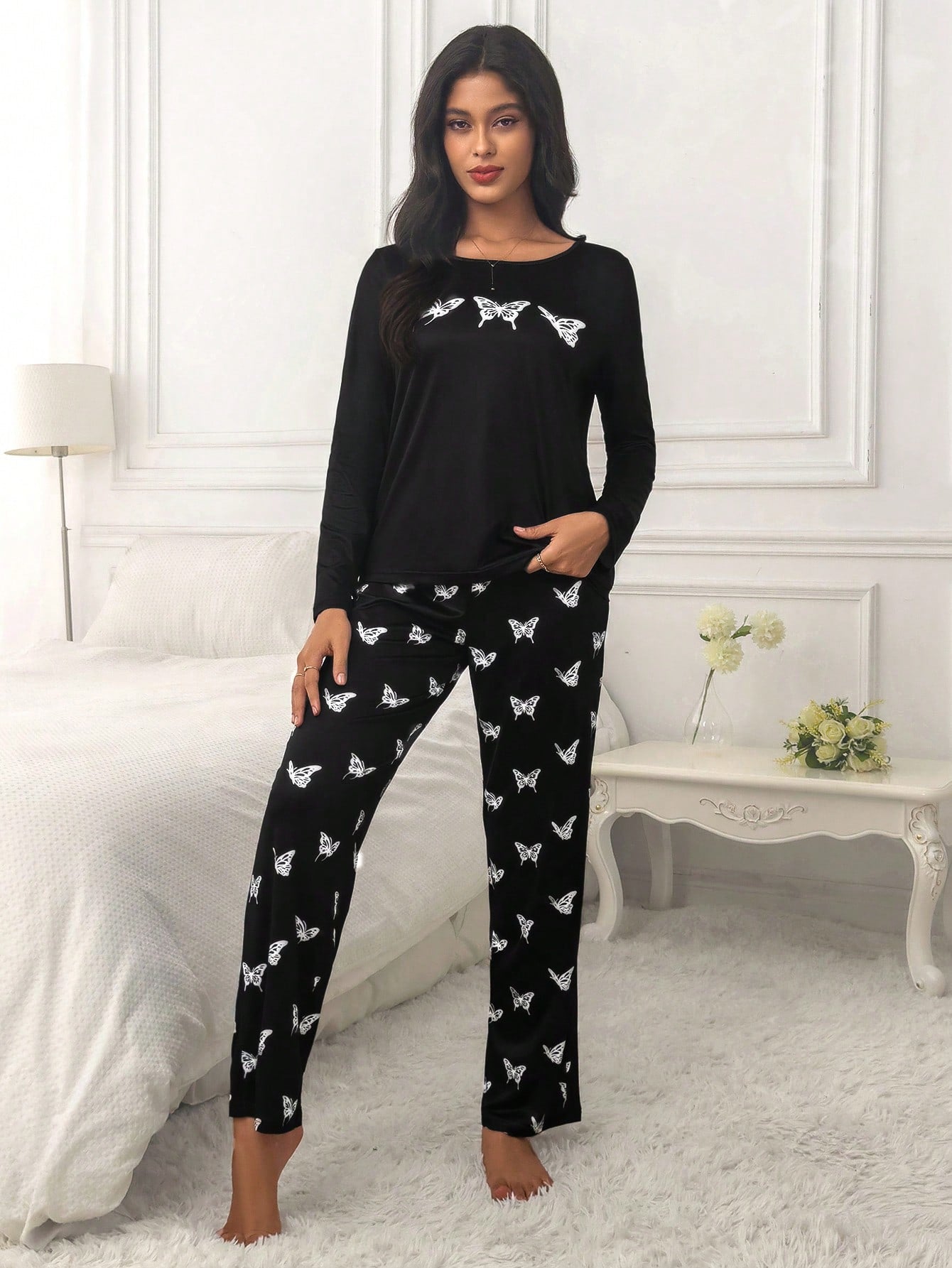 Pijama Longo Borboletas Delicadas Jasmine